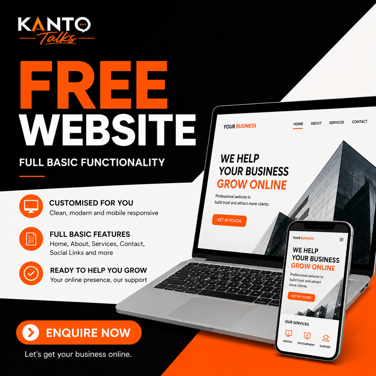 Kanto Talks free website offer for businesses