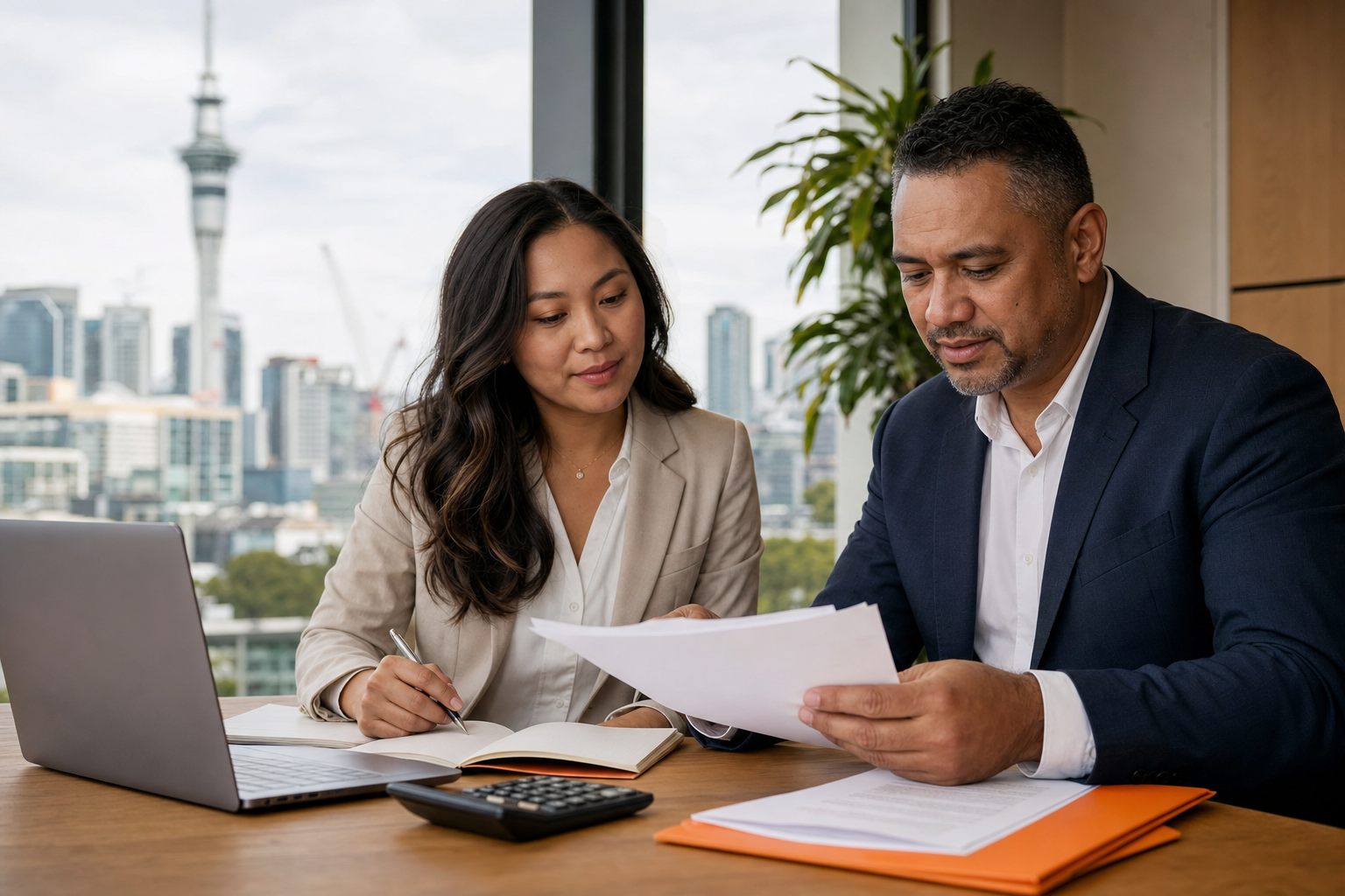 Professionals reviewing New Zealand work to residence wage documents